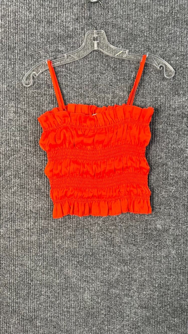 Fanco Crop Top Womens Small Orange Smocked Coquette Festival Summer Gypsy Boho